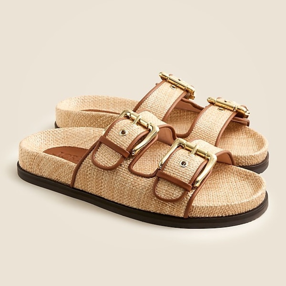 J Crew New Colbie Wide Strap Faux Raffia Sandals